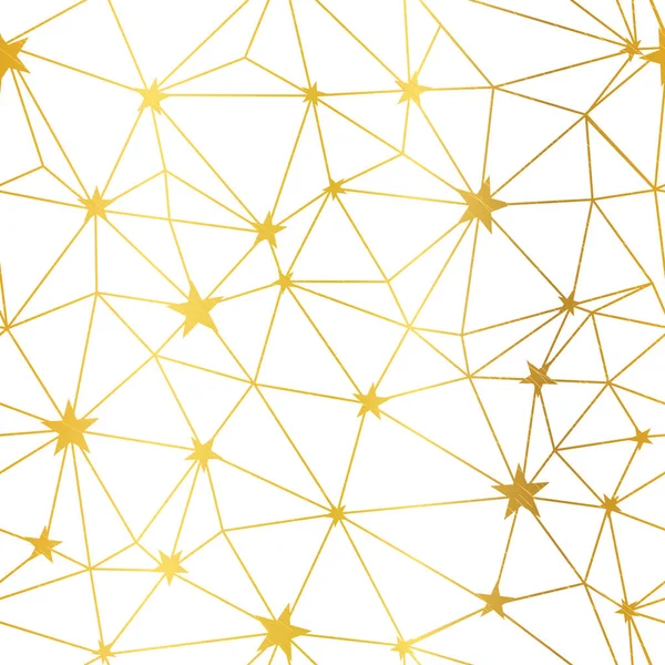 Gold white stars network vector seamless pattern. — Stock Vector