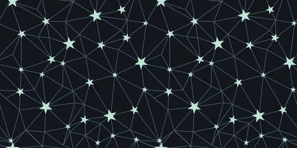 Schwarze silberne Sterne Netzwerk nahtlose Muster. — Stockvektor