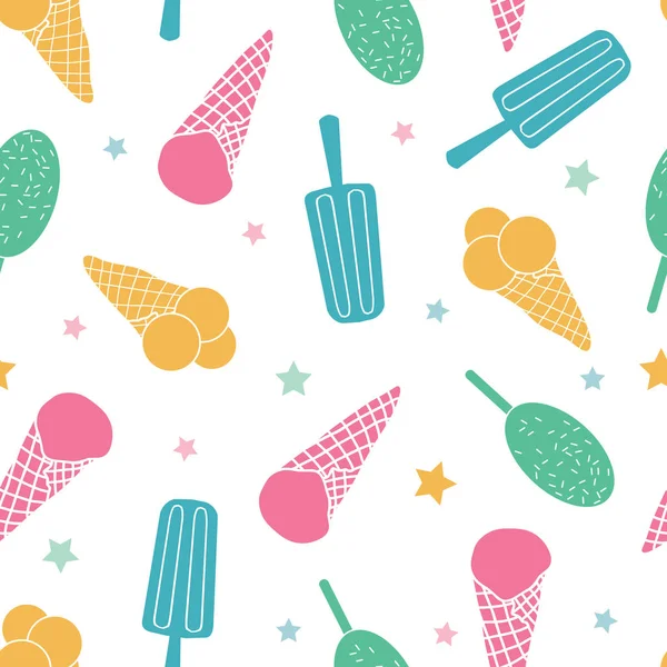 カラフルなアイスクリームのシームレスなパターン — ストックベクタ