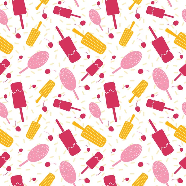 ピンクと黄色のアイスクリームのシームレス パターン — ストックベクタ