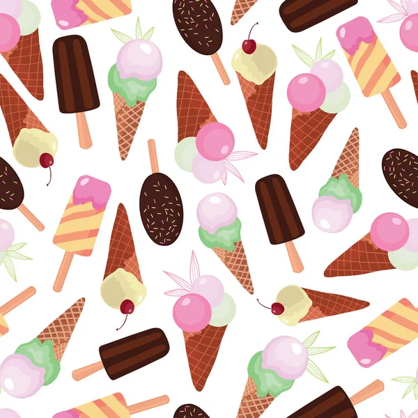 Sweet ice cream collection repeat seamless pattern Vector Graphics
