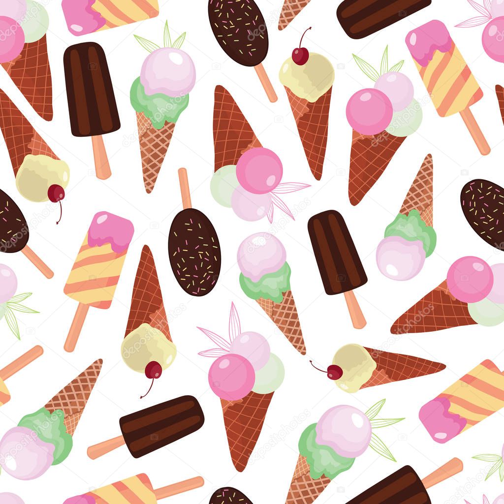 Sweet ice cream collection repeat seamless pattern