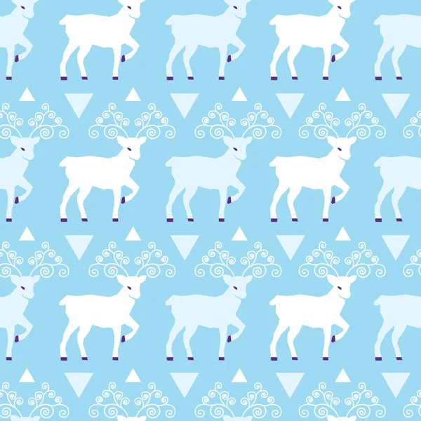 青い冬トナカイ民俗ベクターのシームレスなパターン. — ストックベクタ