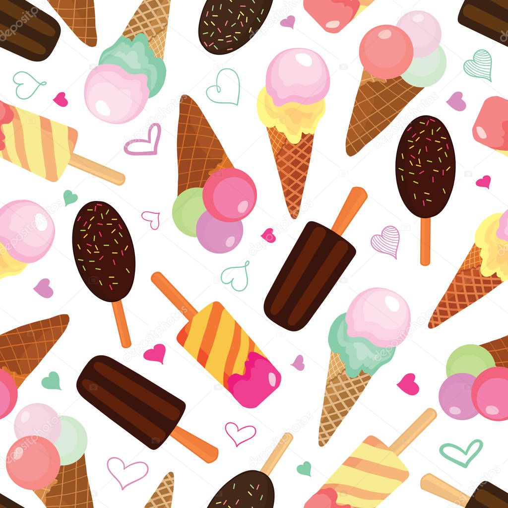 Set of ice creams seamless pattern