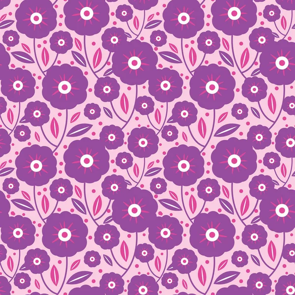 Purple folk flowers texture vector pattern. — Stock Vector