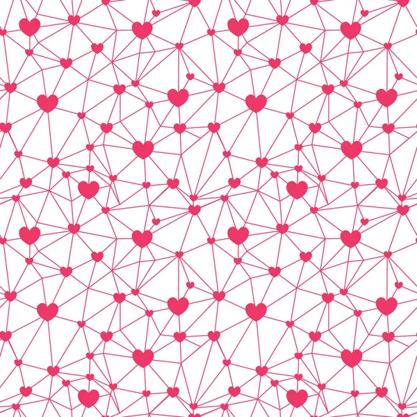 Red network of hearts seamless repeat pattern — Stock Vector