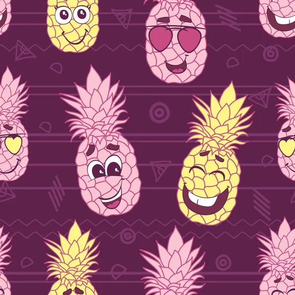 Smiling pineapple faces seamless repeat pattern Vector Graphics