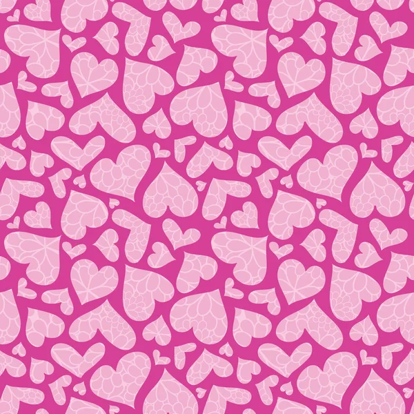 Pink textured hearts vector seamless pattern. — Stock Vector