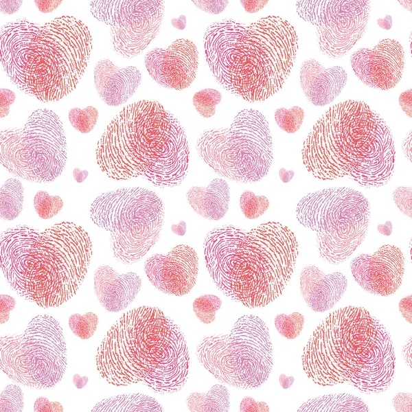 粉红色指纹纹理心脏无缝图案. — 图库矢量图片