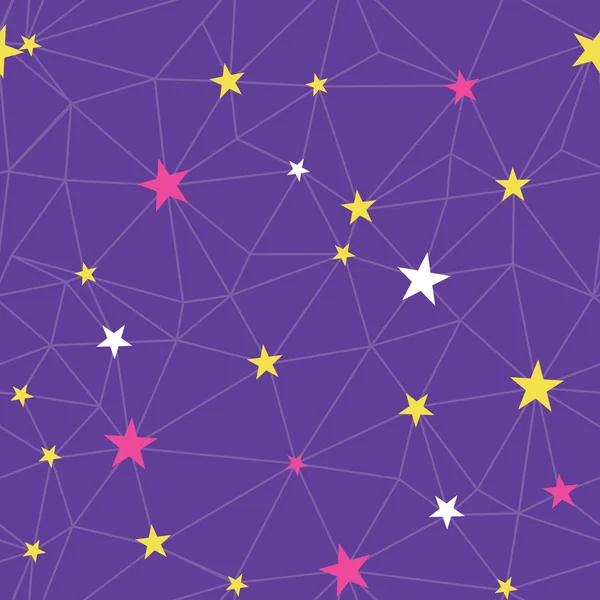 Purple stars network vector seamless pattern. — Stock Vector