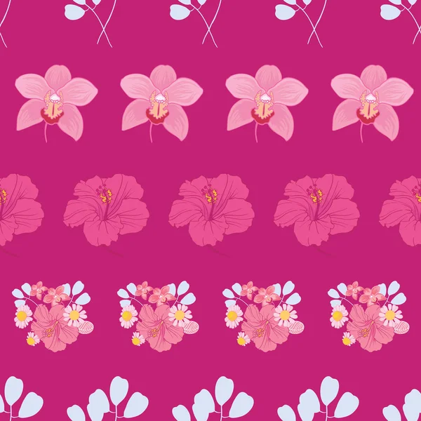 Tropische bloemen strepen naadloze patroon afdrukken — Stockvector
