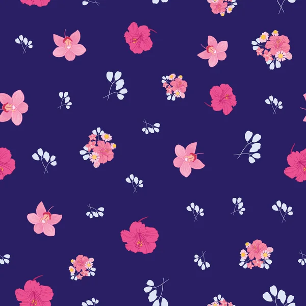 迪西热带花卉无缝图案打印 — 图库矢量图片