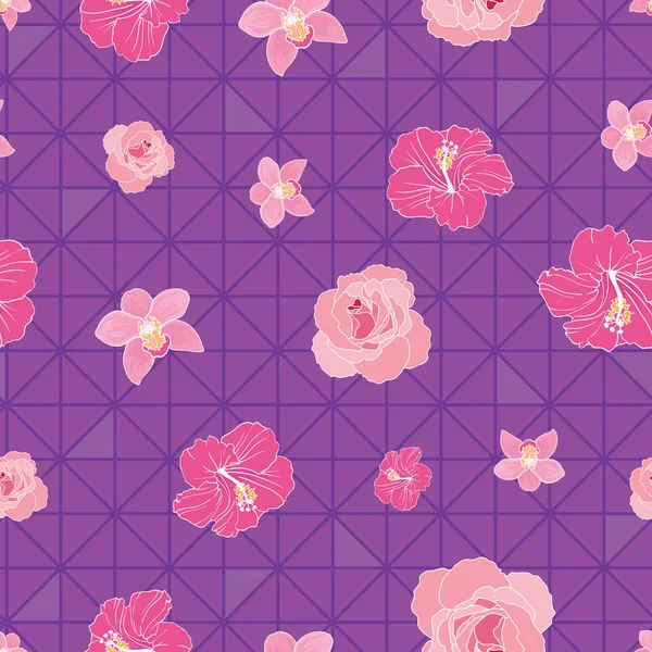 Blumen auf Dreiecken auf nahtlosem Muster-Print — Stockvektor