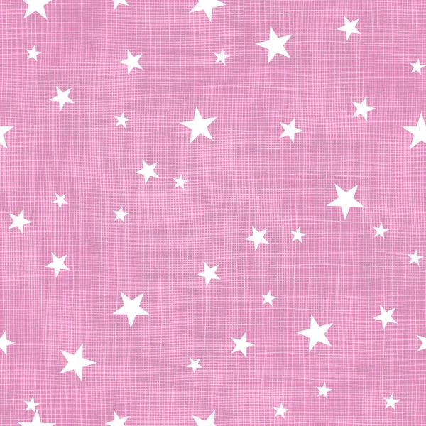 Pink tiny stars linen textured repeat pattern — Stock Vector