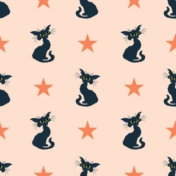 黒猫ハロウィーンオレンジベクトルリピートパターン. — ストックベクタ