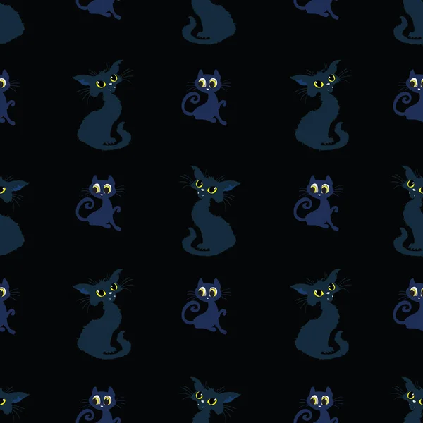 Черные кошки Хэллоуин жуткий векторный повторяющийся шаблон . — стоковый вектор