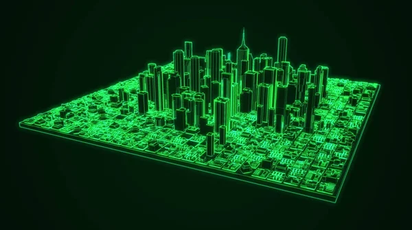 Cyfrowe Miasta Renderowania Futurystycznego Designu — Zdjęcie stockowe