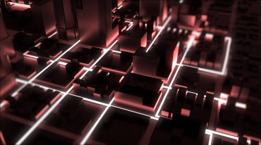 Neon parlayan şehir işleme. 3D render.