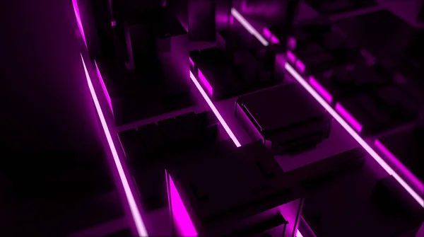 Neon Glowing City Rendering Rendering — Stock Photo, Image