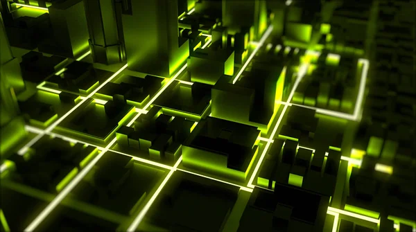 Rendering Della Città Incandescente Neon Rendering — Foto Stock