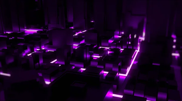 Neon Lysande Staden Rendering Rendering — Stockfoto