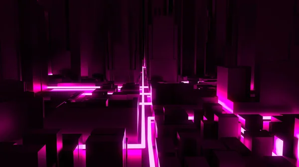 Neon Parlayan Şehir Işleme Render — Stok fotoğraf