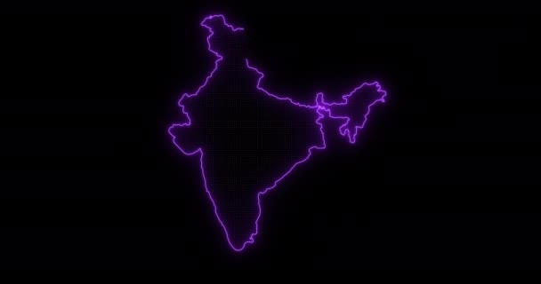 Leuchtende Helle Neon Indien Karte — Stockvideo