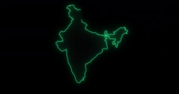 Glödande Ljus Neon Indien Karta — Stockvideo