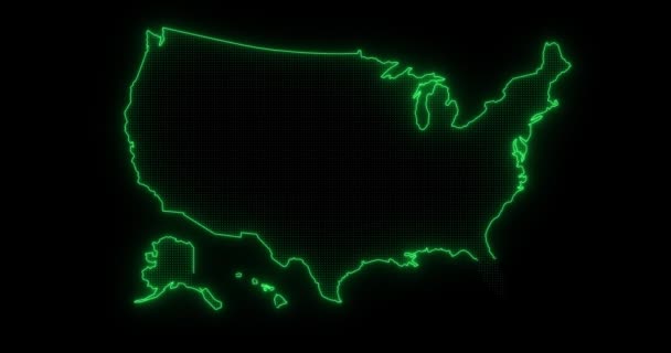 Glödande Bright Neon Usa Karta — Stockvideo