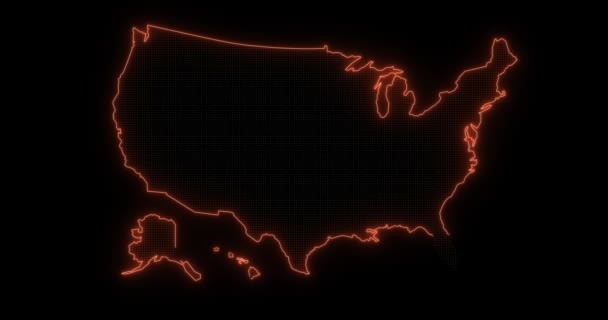 Zářící Jasně Neonové Mapa Usa — Stock video