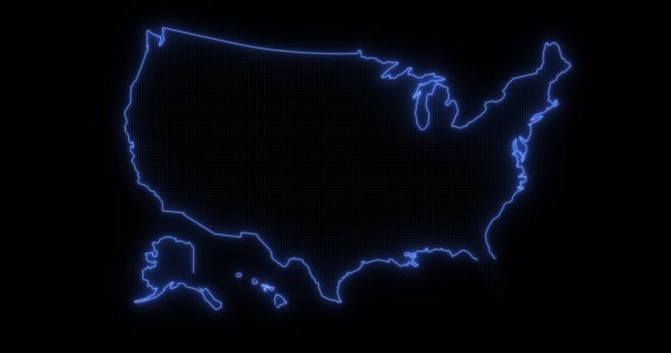 Zářící Jasně Neonové Mapa Usa — Stock video