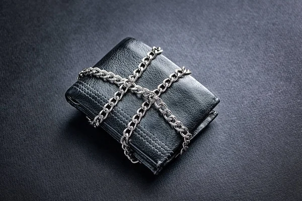 The concept of the wallet is locked with a chain. Toned.