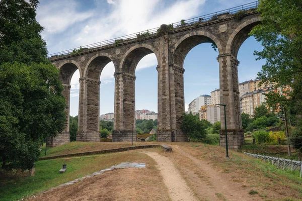 Image Panoramique Ancien Pont Ferroviaire Lugo Avec Ville Arrière Plan — Photo