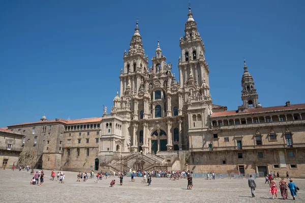 Santiago Compostela Spanje September 2018 Pelgrims Voor Kathedraal Van Santiago — Stockfoto