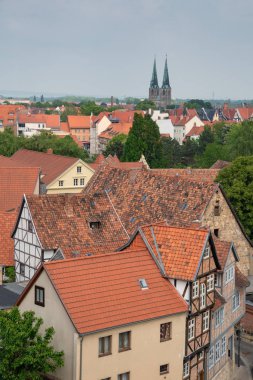 Quedlinburg, Saksonya-Anhalt, Almanya ve Avrupa üzerindeki panoramik manzara