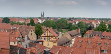 Quedlinburg, Saksonya-Anhalt, Almanya ve Avrupa üzerindeki panoramik manzara
