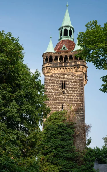 Wieża Zabytkowego Muru Miasta Quedlinburg Niemcy Europa — Zdjęcie stockowe