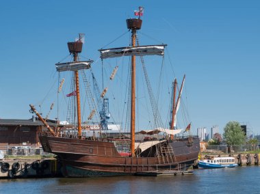 Mantova, Almanya - 7 Haziran 2018: Eski Hansa cog içinde liman, Mantova 7 Haziran 2018 tarihinde Almanya'da, Europe