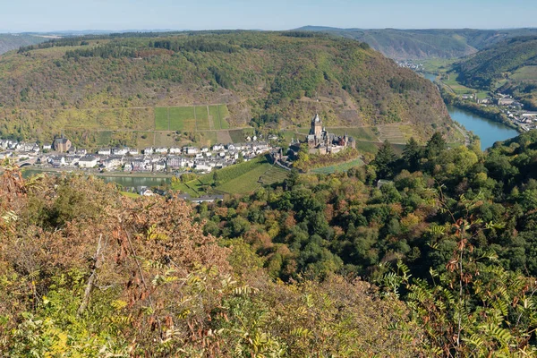 Panoramisch Uitzicht Stad Cochem Aan Moezel Duitsland Europa — Stockfoto