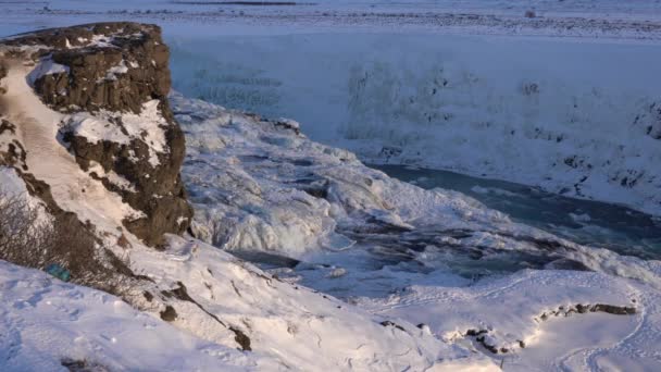 Vidéo Panoramique Cascade Gelée Gullfoss Islande Europe — Video