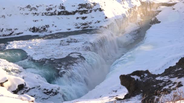 Panorama Video Vom Gefrorenen Wasserfall Gullfoss Island Europa — Stockvideo