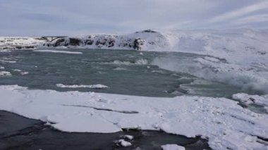 Donmuş şelale Urridafoss, İzlanda, Avrupa panoramik görüntü