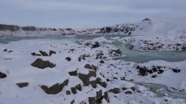 Donmuş şelale Urridafoss, İzlanda, Avrupa panoramik görüntü