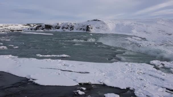 Panoramabild Det Frusna Vattenfallet Urridafoss Island Europa — Stockvideo