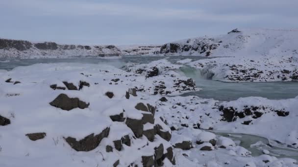 凍った滝ウリダフォス アイスランド ヨーロッパのパノラマ画像 — ストック動画