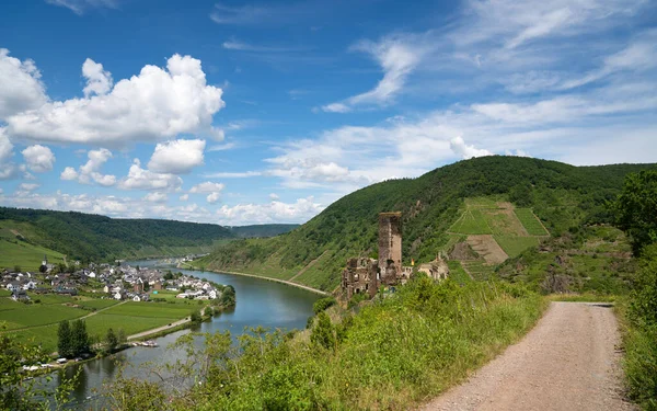 Panoramaaufnahme Der Landschaft Bei Beilstein Mit Burgruine Mosel Deutschland — Stockfoto