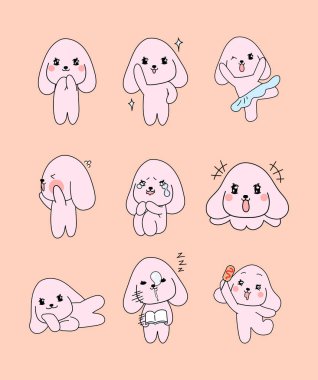 Çok köpek karakteri 9 farklı eylemler pembe