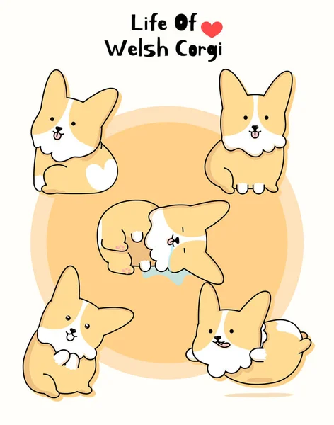 Real Lindo Conjunto Galés Corgi — Archivo Imágenes Vectoriales