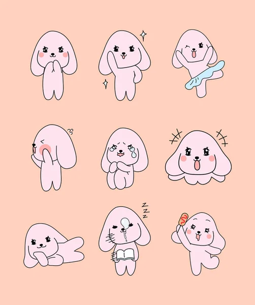 Çok köpek karakteri 9 farklı eylemler pembe