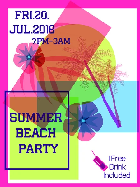 Palmiye ağacı ve Hawaii çiçek neon renkli yaz parti poster.